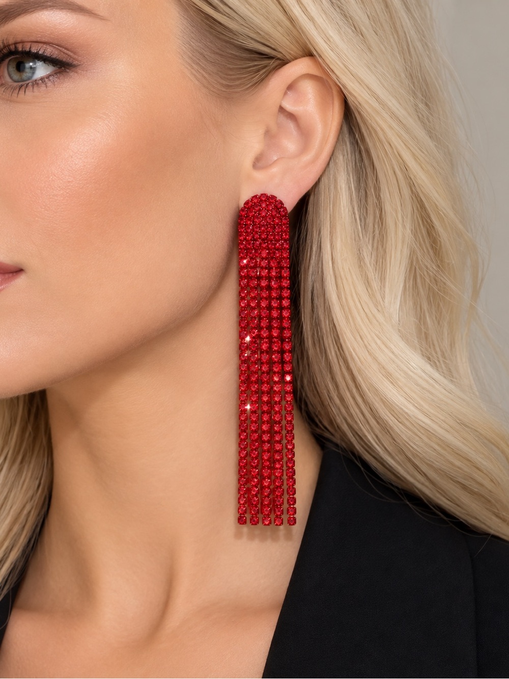 Anthropologie Red Crystal Statement Earrings 3.75 Inches Dangle Drop NWOT